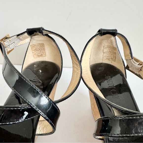 Jimmy Choo Portia 70 Black Patent Leather Wedge Sandals Size 36.5 - Picture 7 of 16
